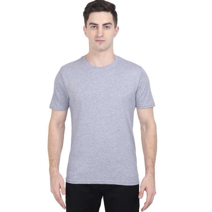 Men's Grey Melange Half Sleeve Round Neck Plain T-Shirt