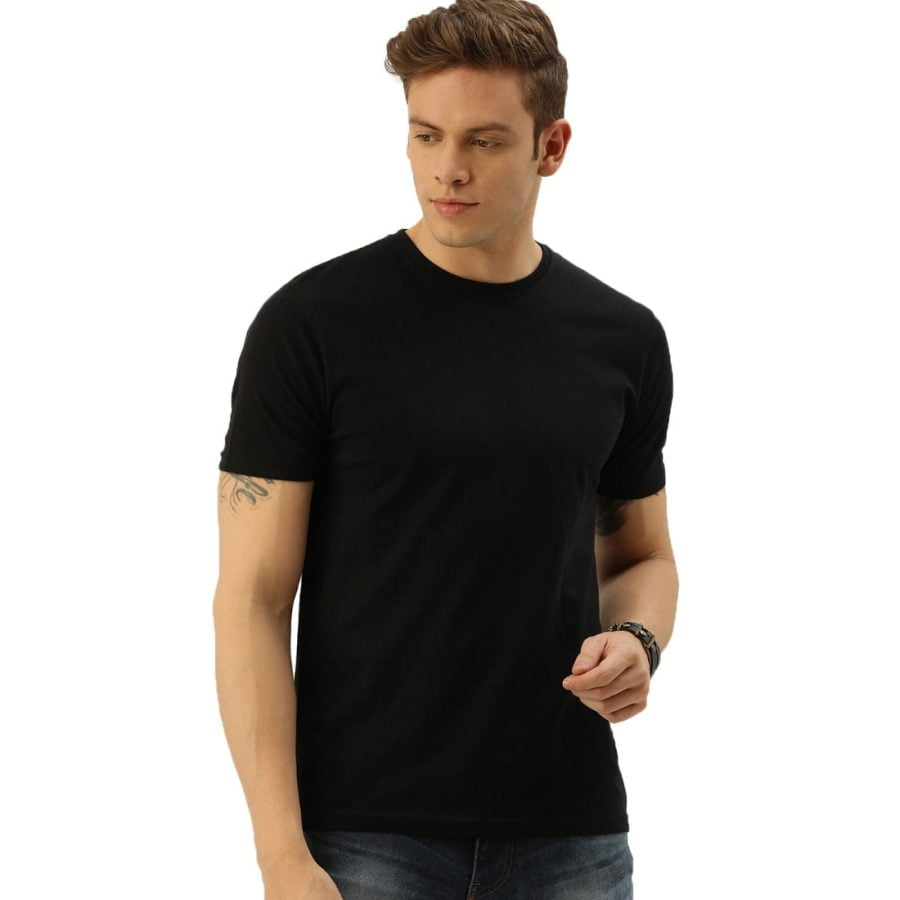 Men's Black Half Sleeve Round Neck Plain T-Shirt