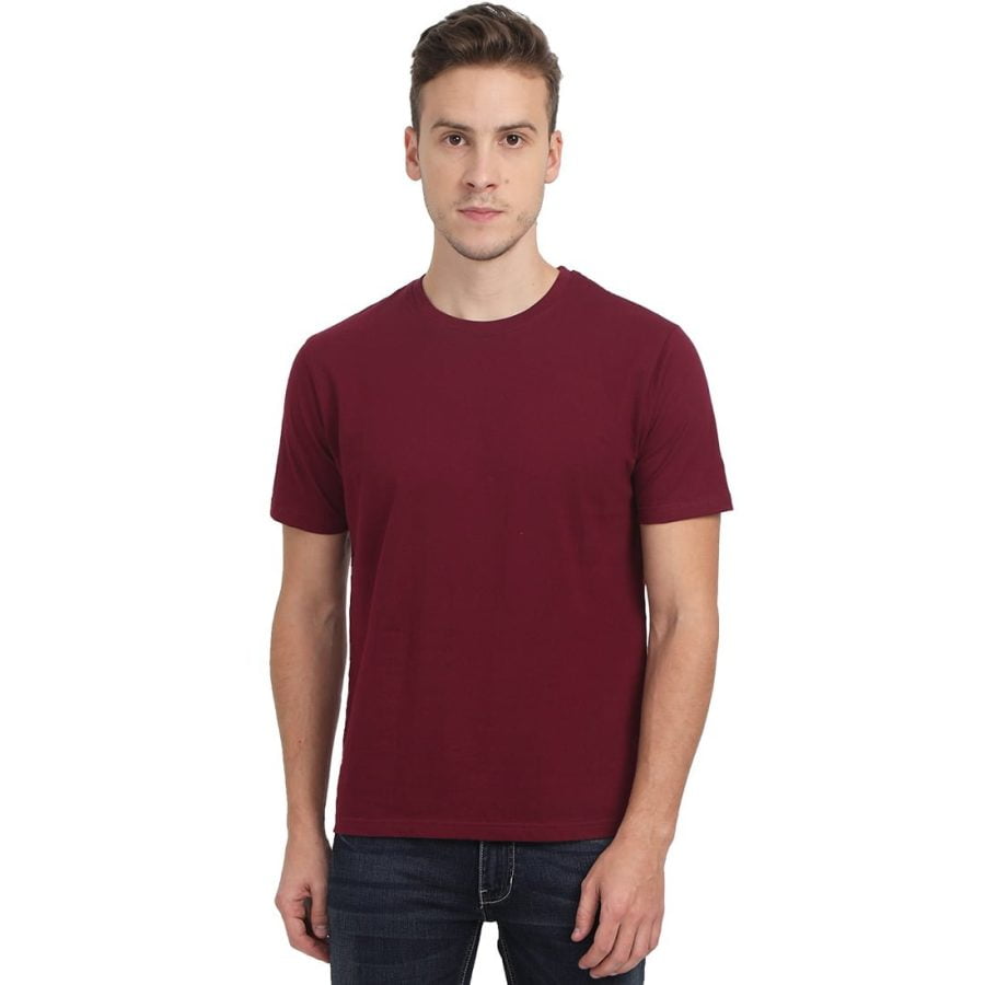 Men's Maroon Half Sleeve Round Neck Plain T-Shirt