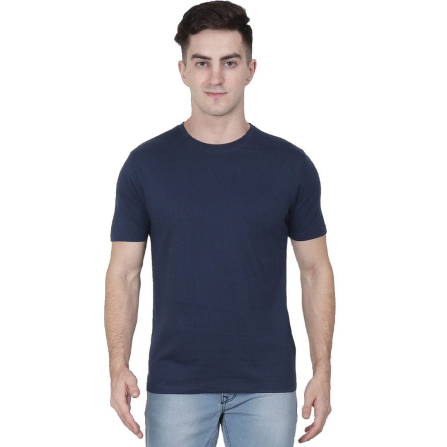 Men's Navy Blue Half Sleeve Round Neck Plain T-Shirt