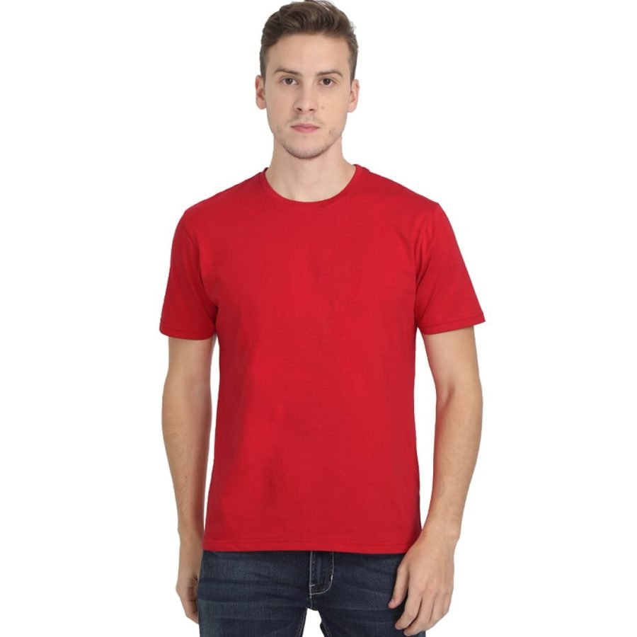 Men's Red Half Sleeve Round Neck Plain T-Shirt