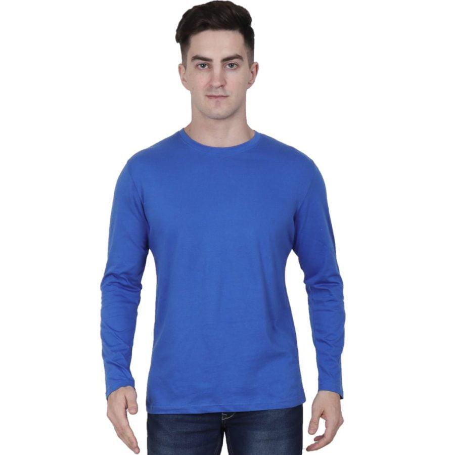 Men's Royal Blue Full Sleeve Round Neck Plain T-Shirt