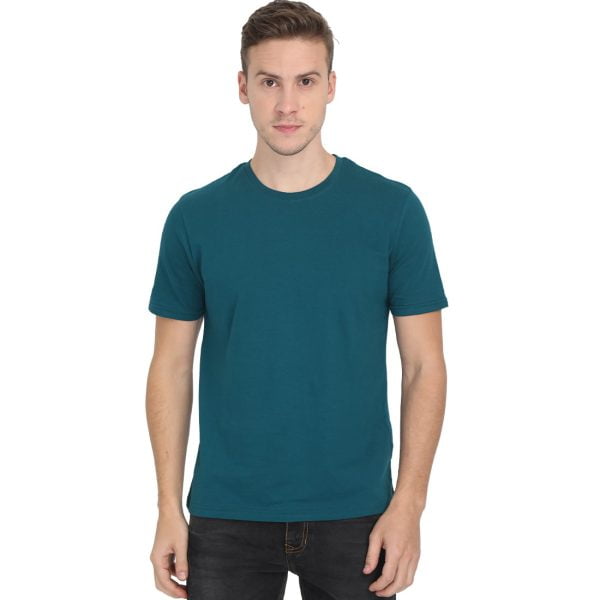 Men's Petrol Half Sleeve Round Neck Plain T-Shirt