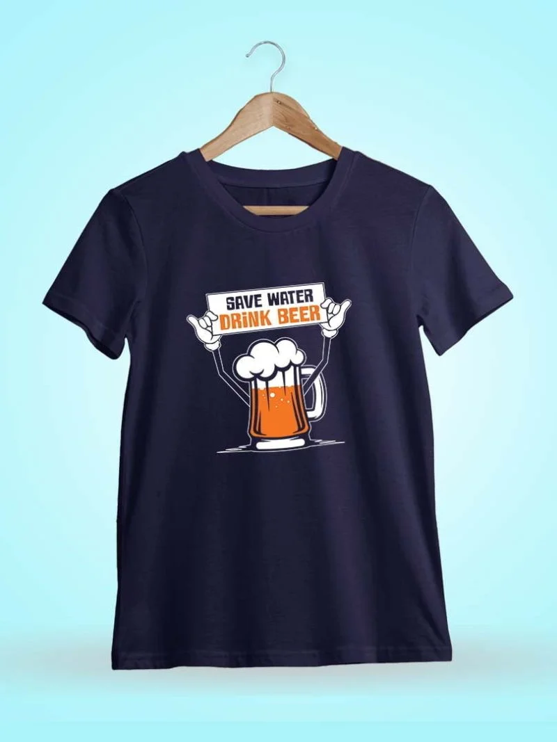 Save Water Drink Beer Board Navy Blue T-Shirt