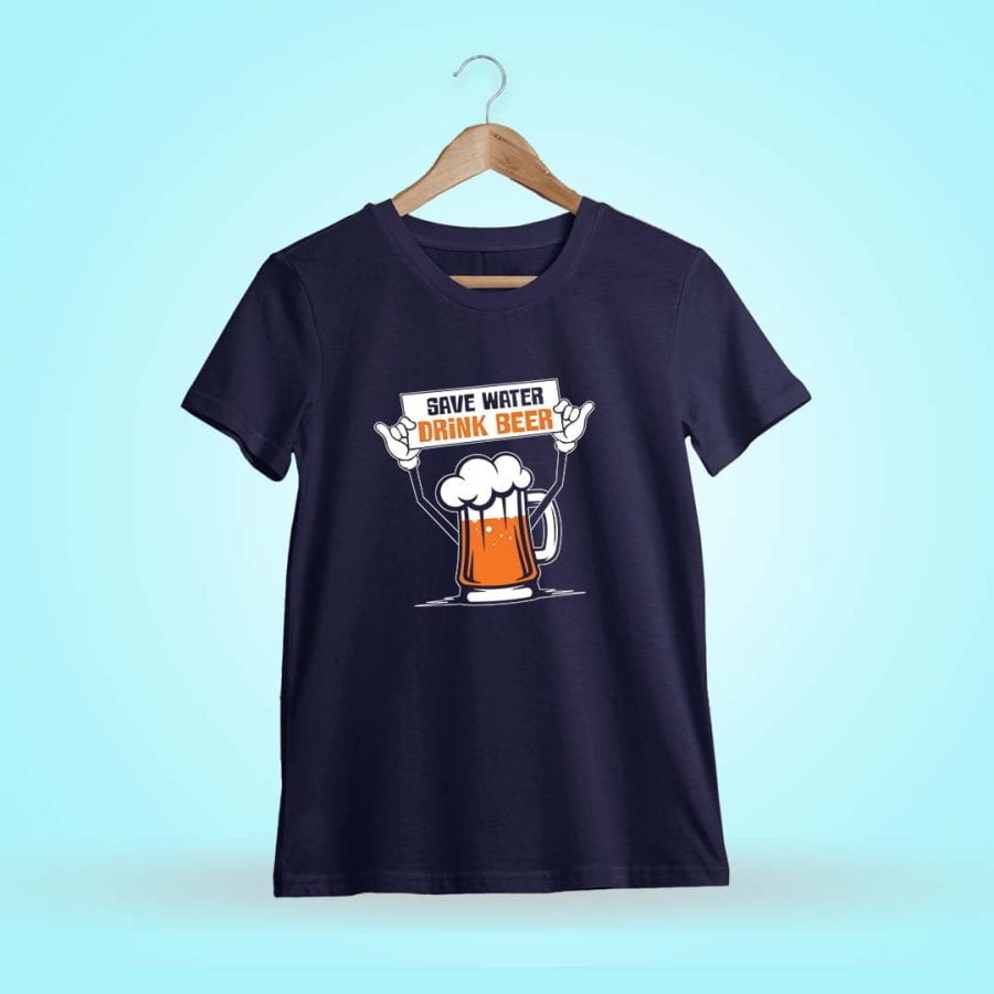 Save Water Drink Beer Board Navy Blue T-Shirt