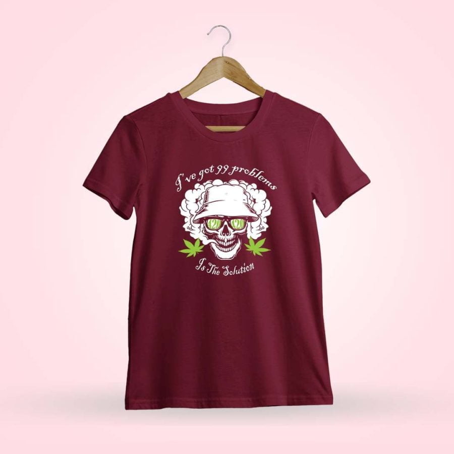 I Got 99 Problems 420 Solutions Maroon T-Shirt