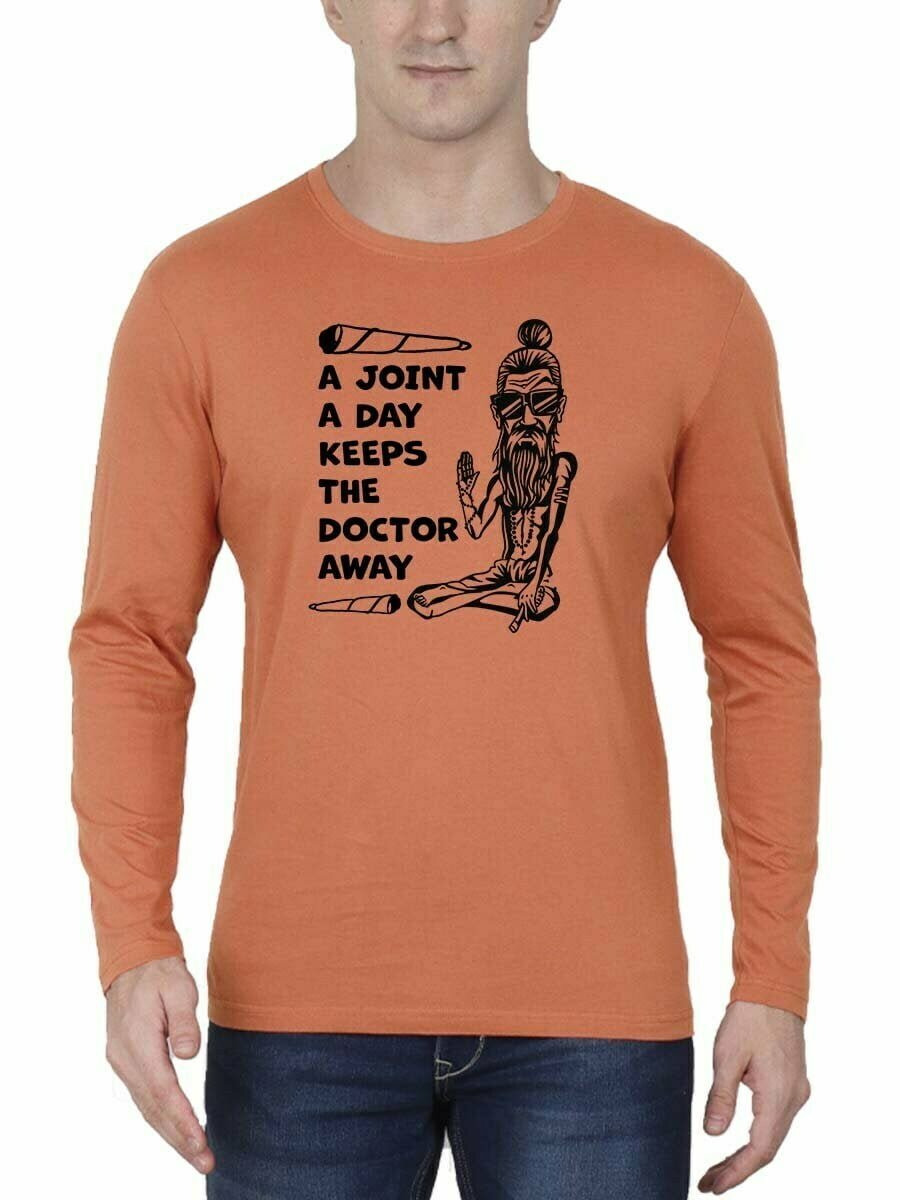 A Joint A Day Keeps The Doctor Away Men's Saffron Full Sleeve T-Shirt