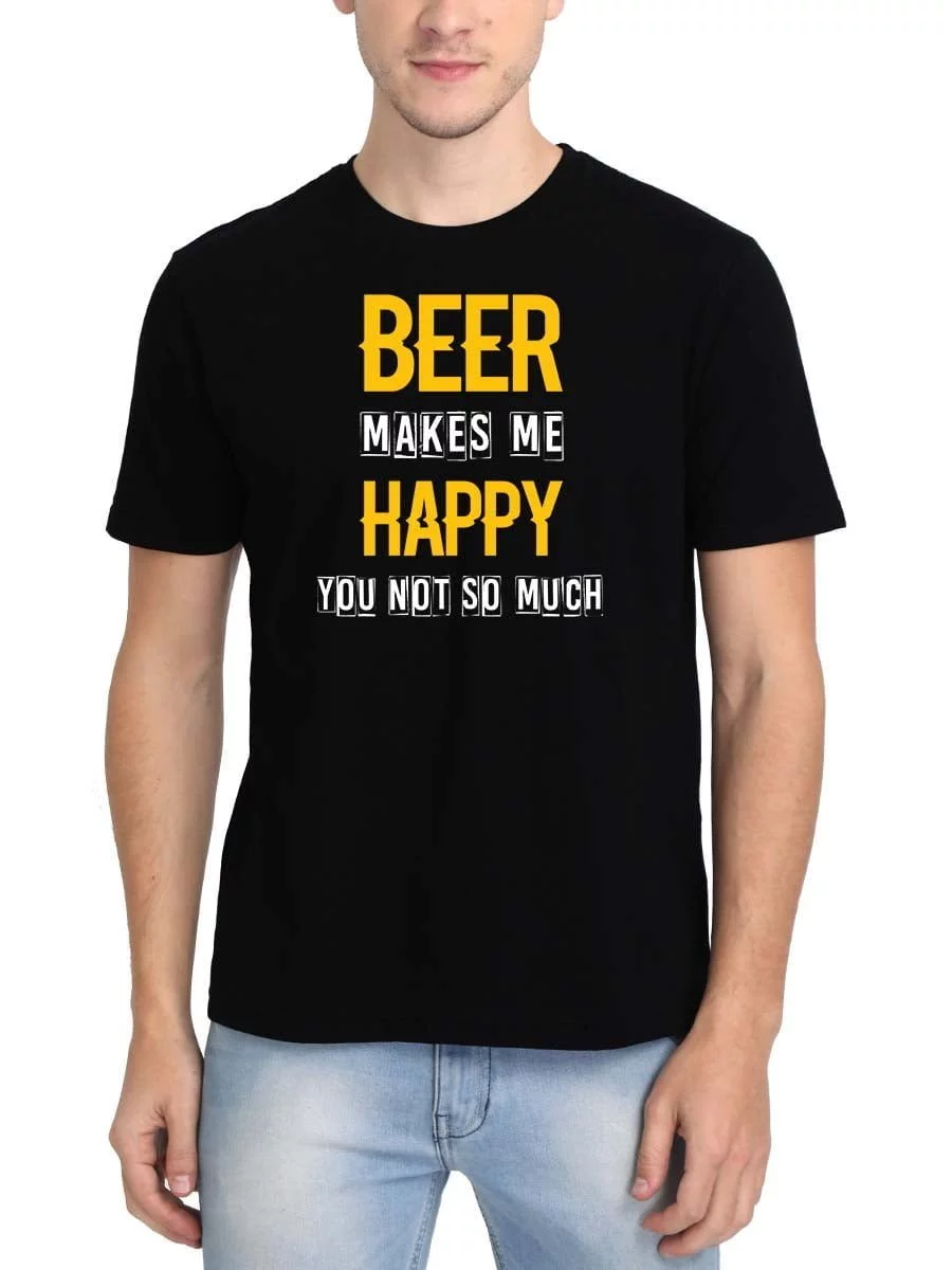 Beer Makes Me Happy Black T-Shirt - Image 2