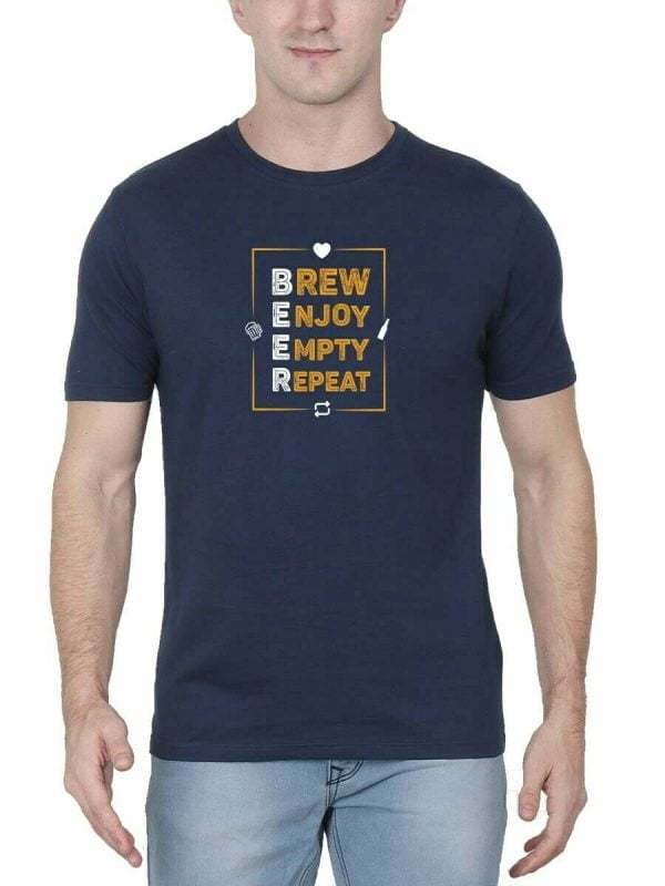 Brew Enjoy Empty Repeat Box Navy Blue Beer T Shirt