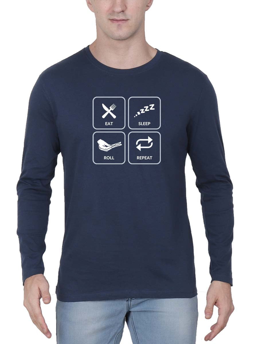 Eat Sleep Roll Repeat Fork Navy Blue T-Shirt