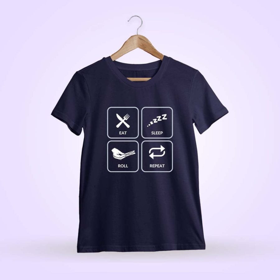 Eat Sleep Roll Repeat Fork Navy Blue T-Shirt