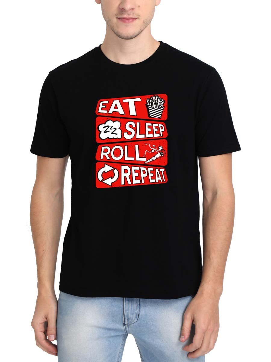 Eat Sleep Roll Repeat Fries Black T-Shirt