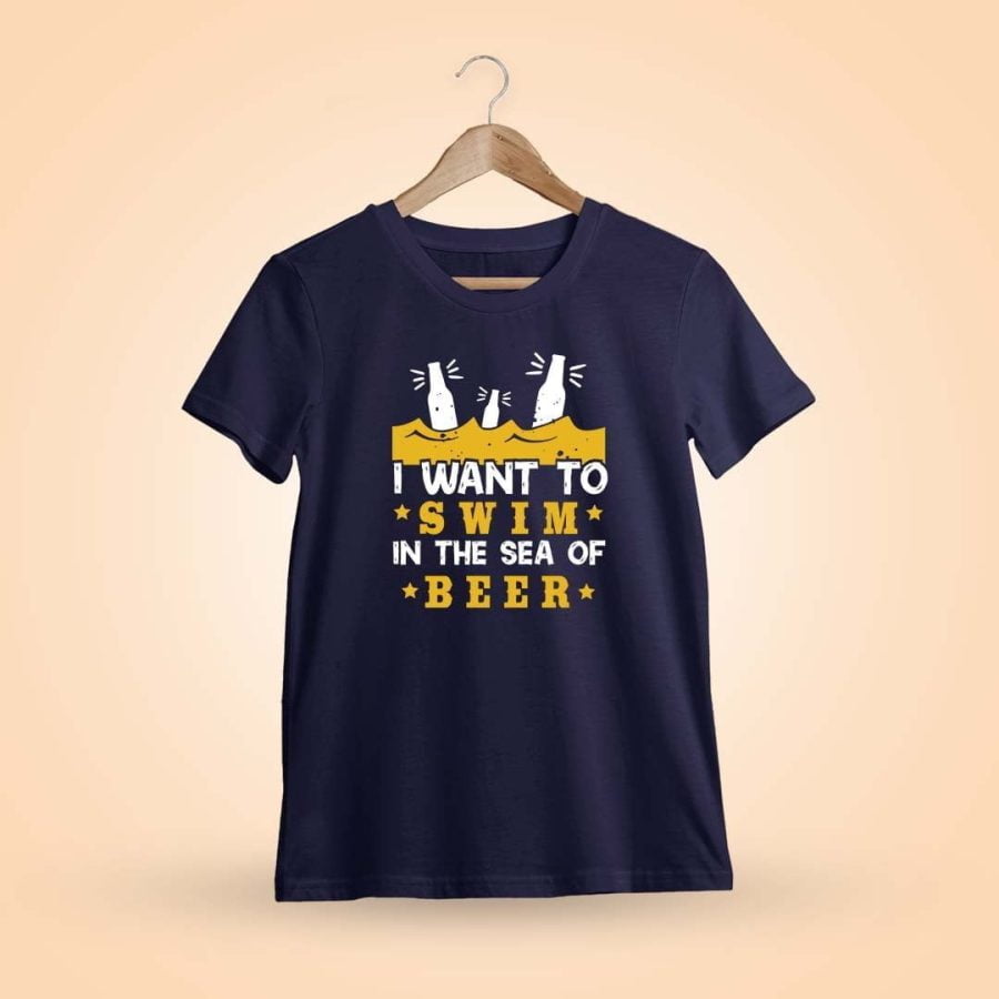 I Want To Swim In The Sea Of Beer Navy Blue Beer T-Shirt