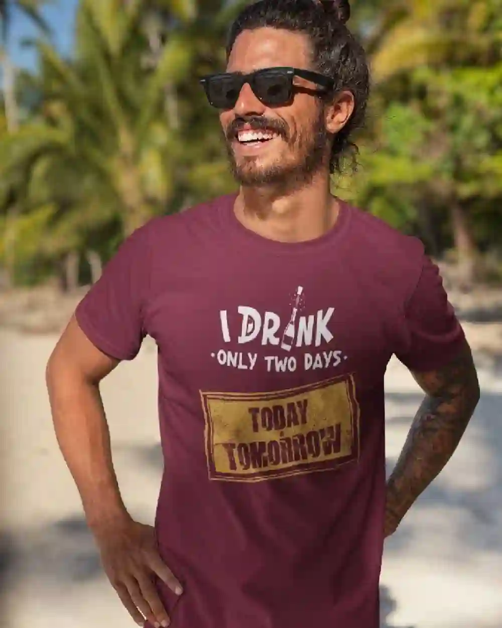 Men's maroon round neck i drink only T-shirt
