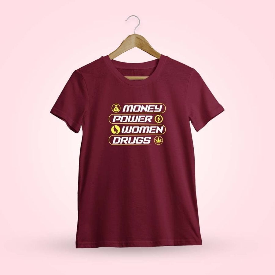 Money Power Woman Leaf Maroon T-Shirt