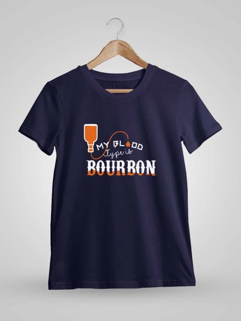 My Blood Type Is Bourbon Whiskey Navy Blue T-Shirt