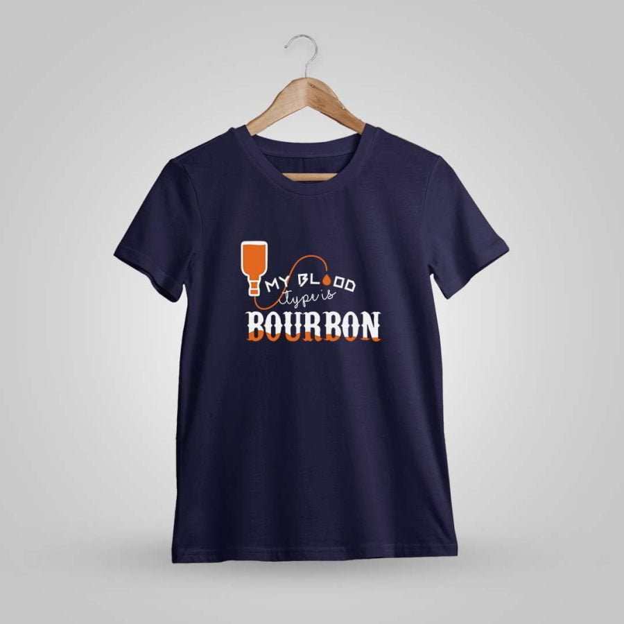 My Blood Type Is Bourbon Whiskey Navy Blue T-Shirt