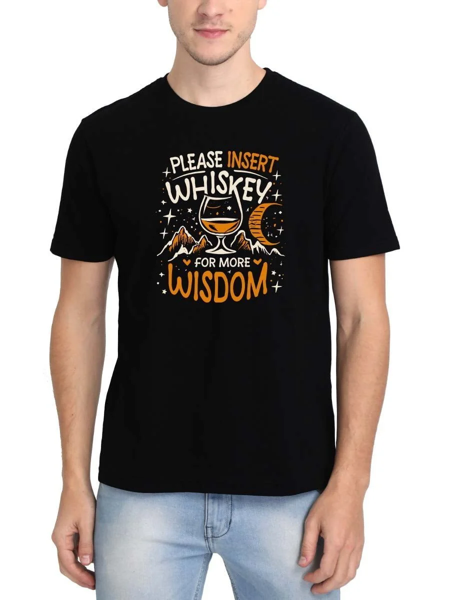 Please Insert Whiskey For Wisdom Black T-Shirt - Image 2