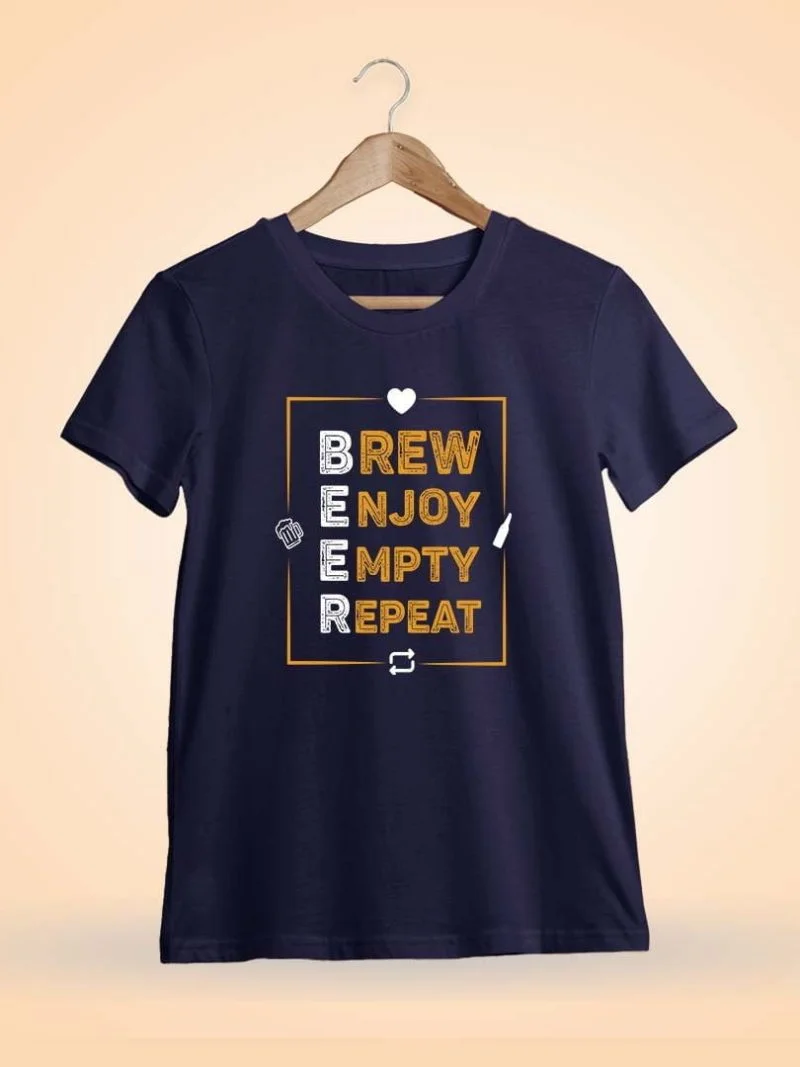 Brew Enjoy Empty Repeat Box Navy Blue Beer T Shirt