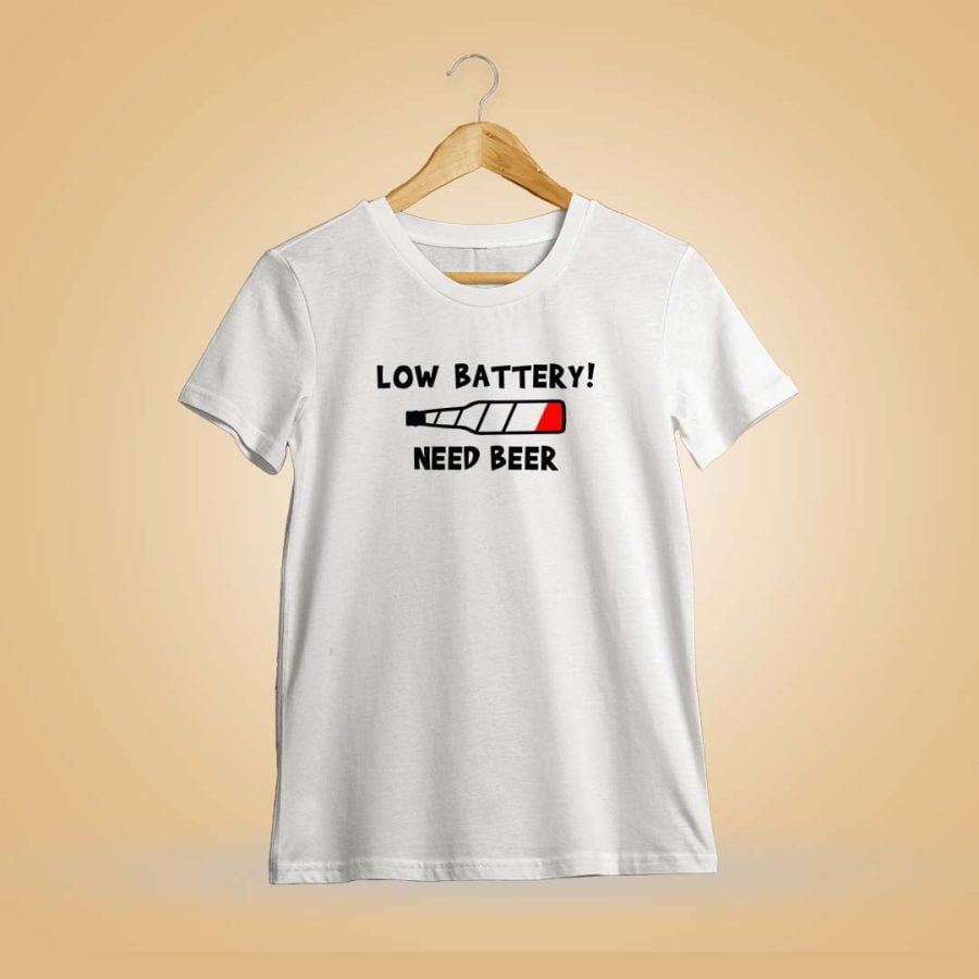 Low Battery Need Beer White T-Shirt