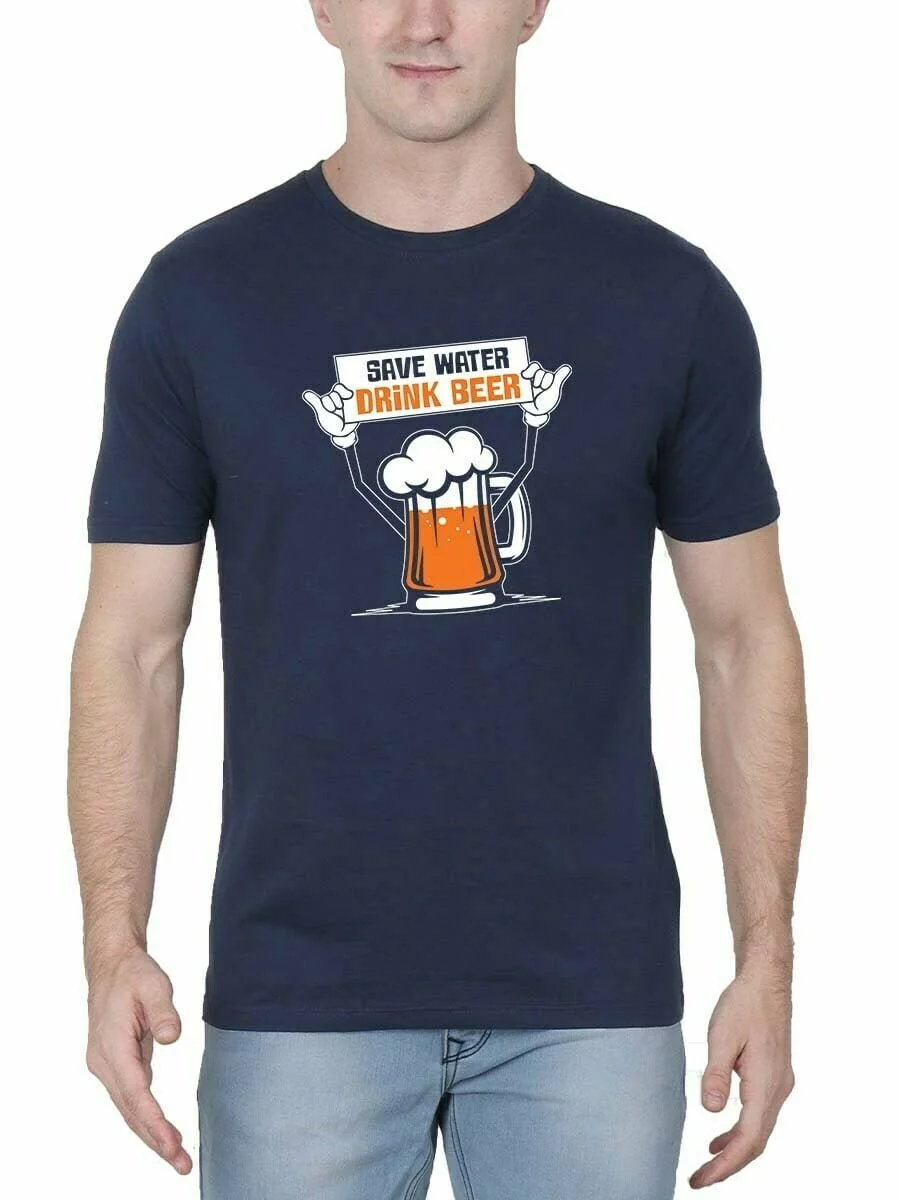 Save Water Drink Beer Board Navy Blue T-Shirt - Image 2