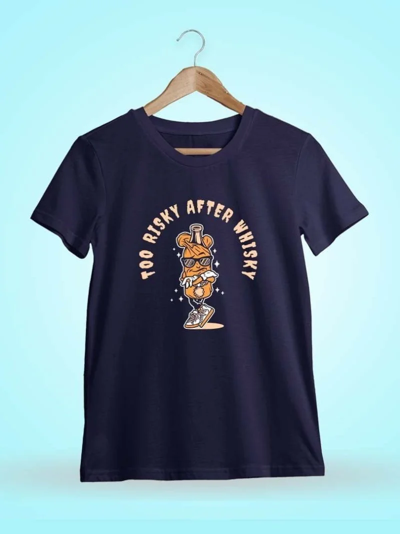 Too Risky After Whiskey Navy Blue T-Shirt