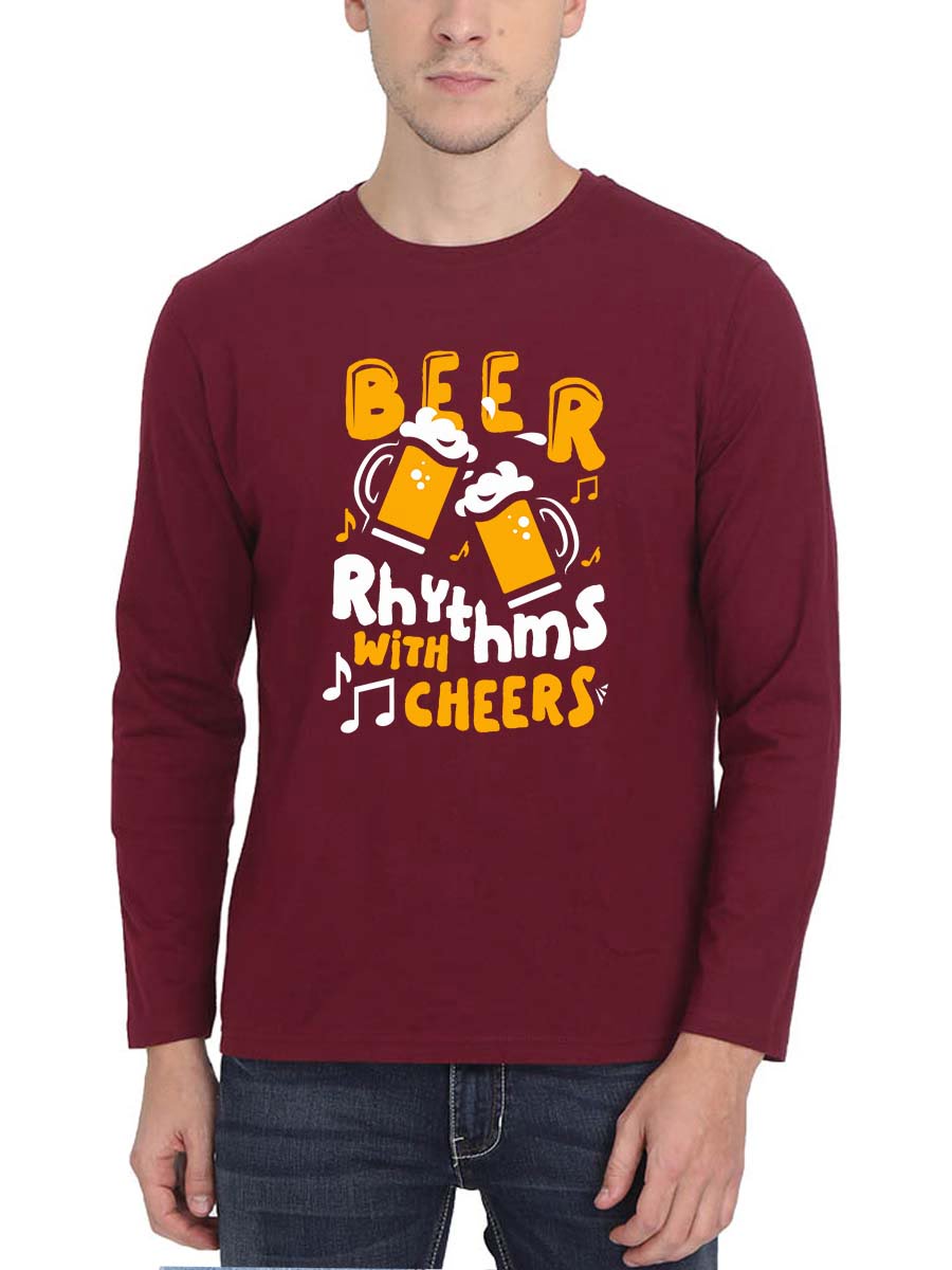 Rhythm Beer With Cheers Men Full Sleeve Maroon Beer T-Shirt