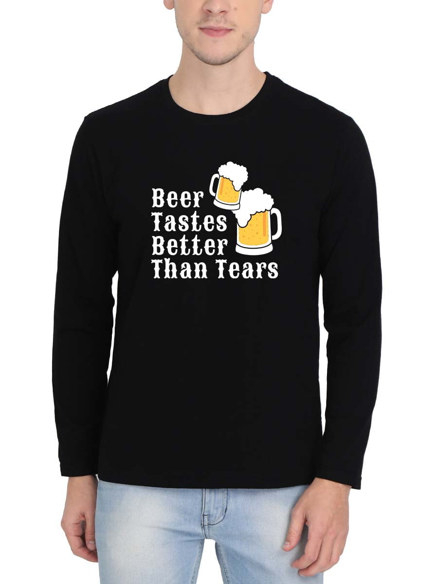 Beer Tastes Better Cheers Men Full Sleeve Black Beer T-Shirt