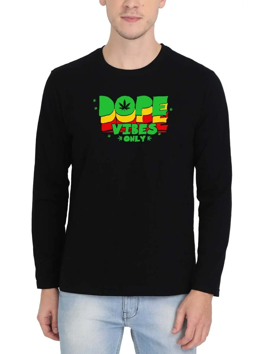 Dope Vibes Only Men Full Sleeve Black Stoner T-Shirt