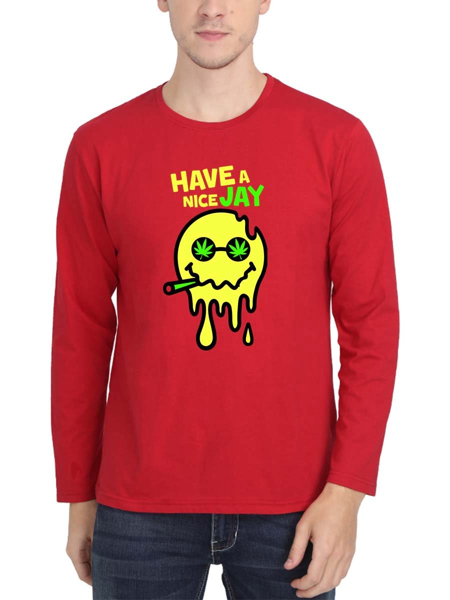 Have A Nice Jay Men Full Sleeve Red Stoner T-Shirt