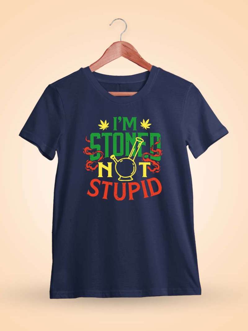 I'M Stoned Not Stupid Navy Blue Stoner T-Shirt