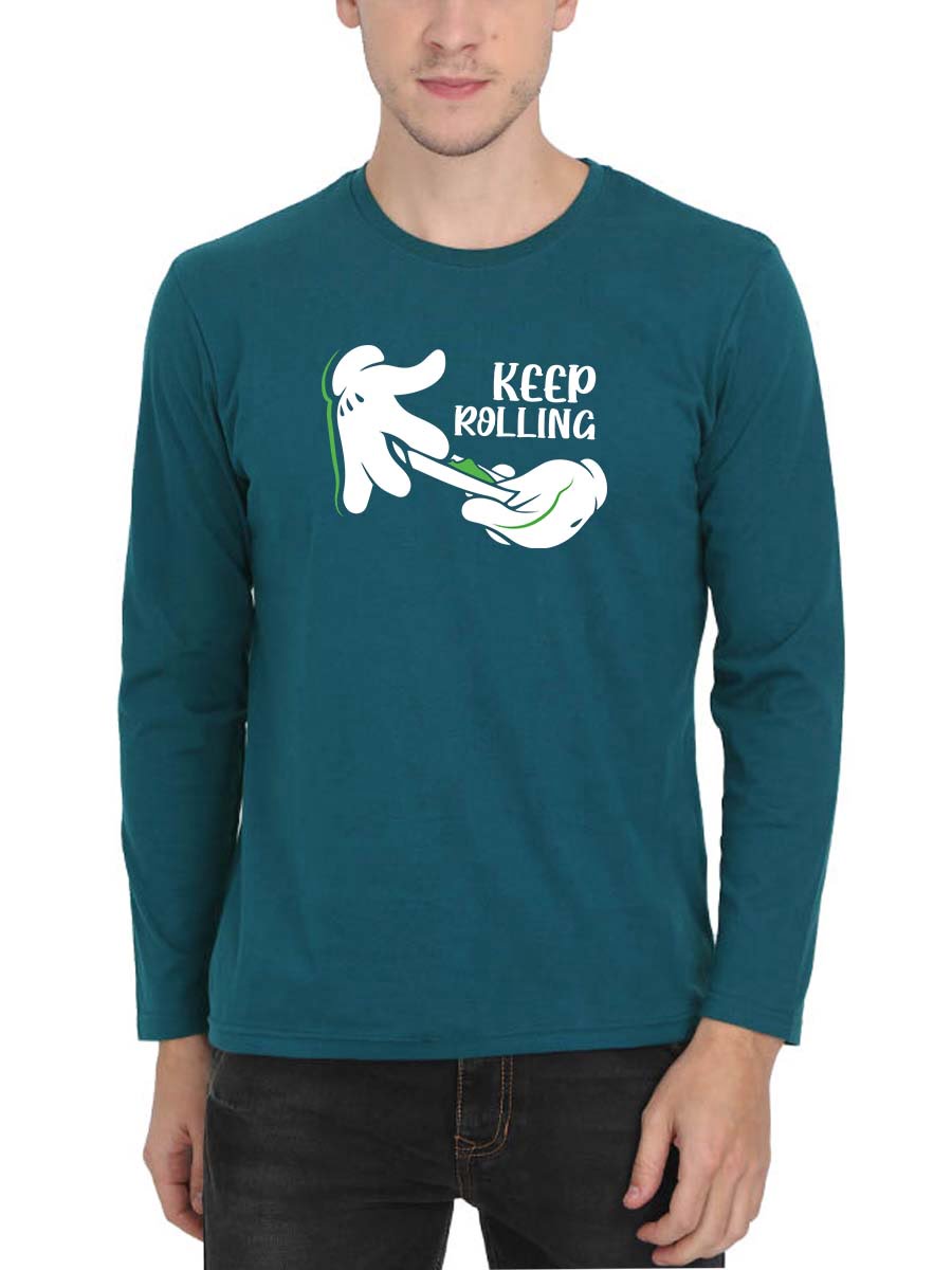 Keep Rolling Men Full Sleeve Petrol Stoner T-Shirt