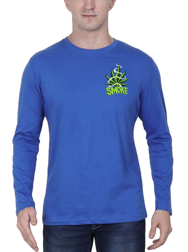 Royal Blue Men Full Sleeve Weed T-Shirt