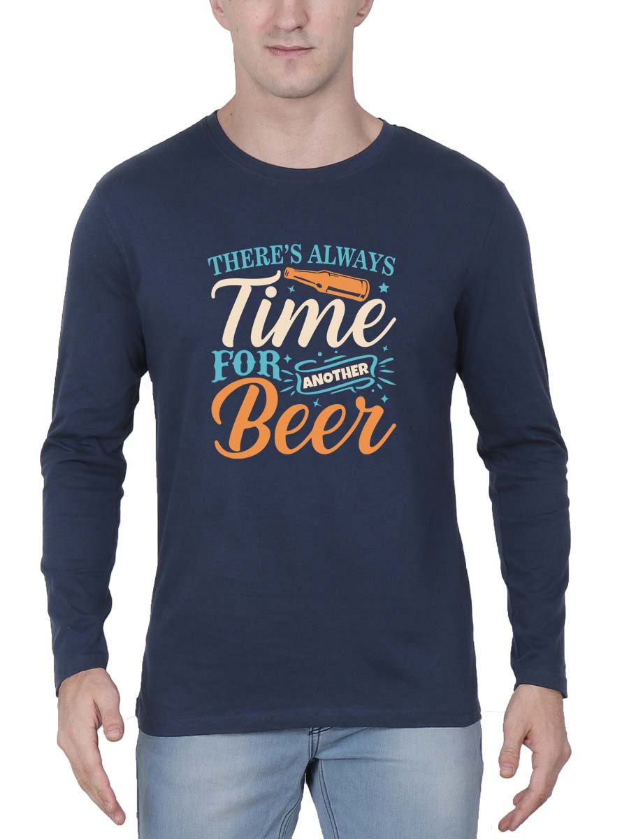 There'S Always Time For Beer Men Full Sleeve Navy Blue Beer T-Shirt