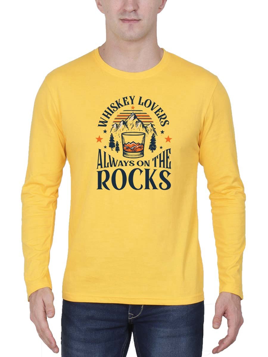 Whiskey Lovers On The Rocks Men Full Sleeve Yellow Whiskey T-Shirt