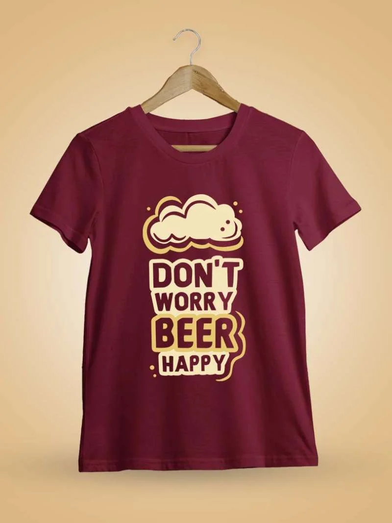 Don't Worry Beer Happy Stoner Maroon T-Shirt