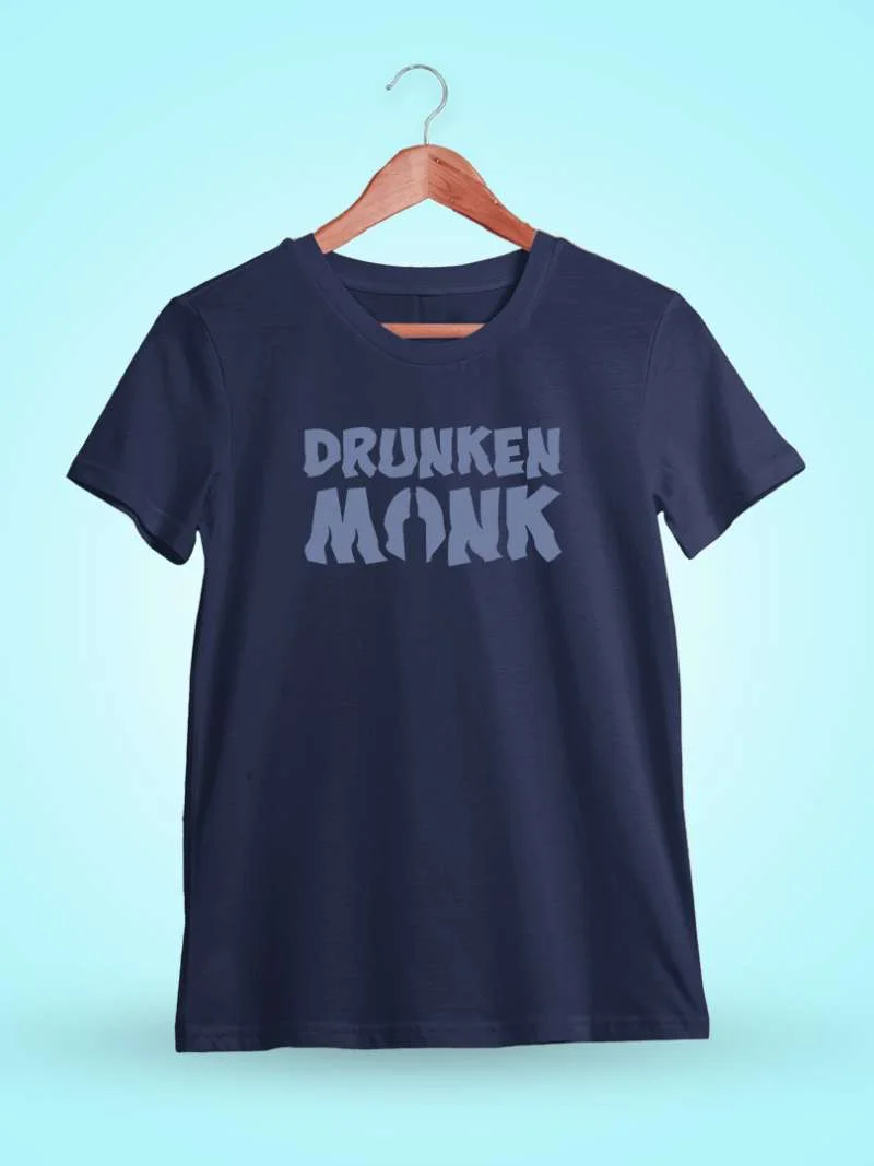 DrunkenMonk Branded Shaky Navy Blue T-Shirt