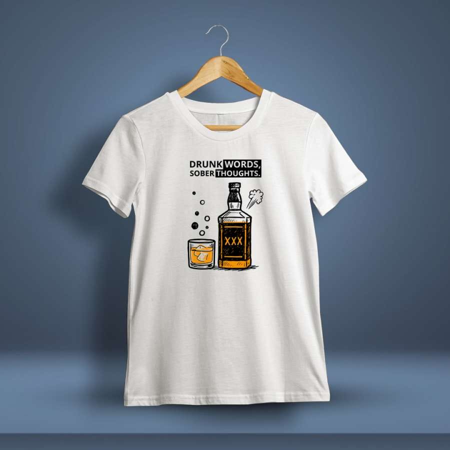 Drunk Words Sober Thoughts Drunken T-Shirt For Men - Half Sleeve